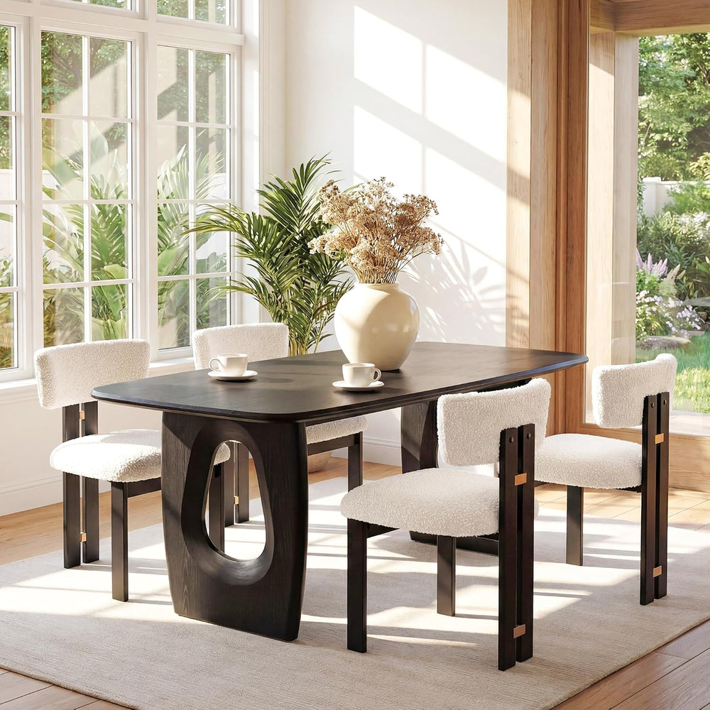 Morden Fort Boucle Dining Chair Set of 4, Upholstered Kitchen Chairs with Met...