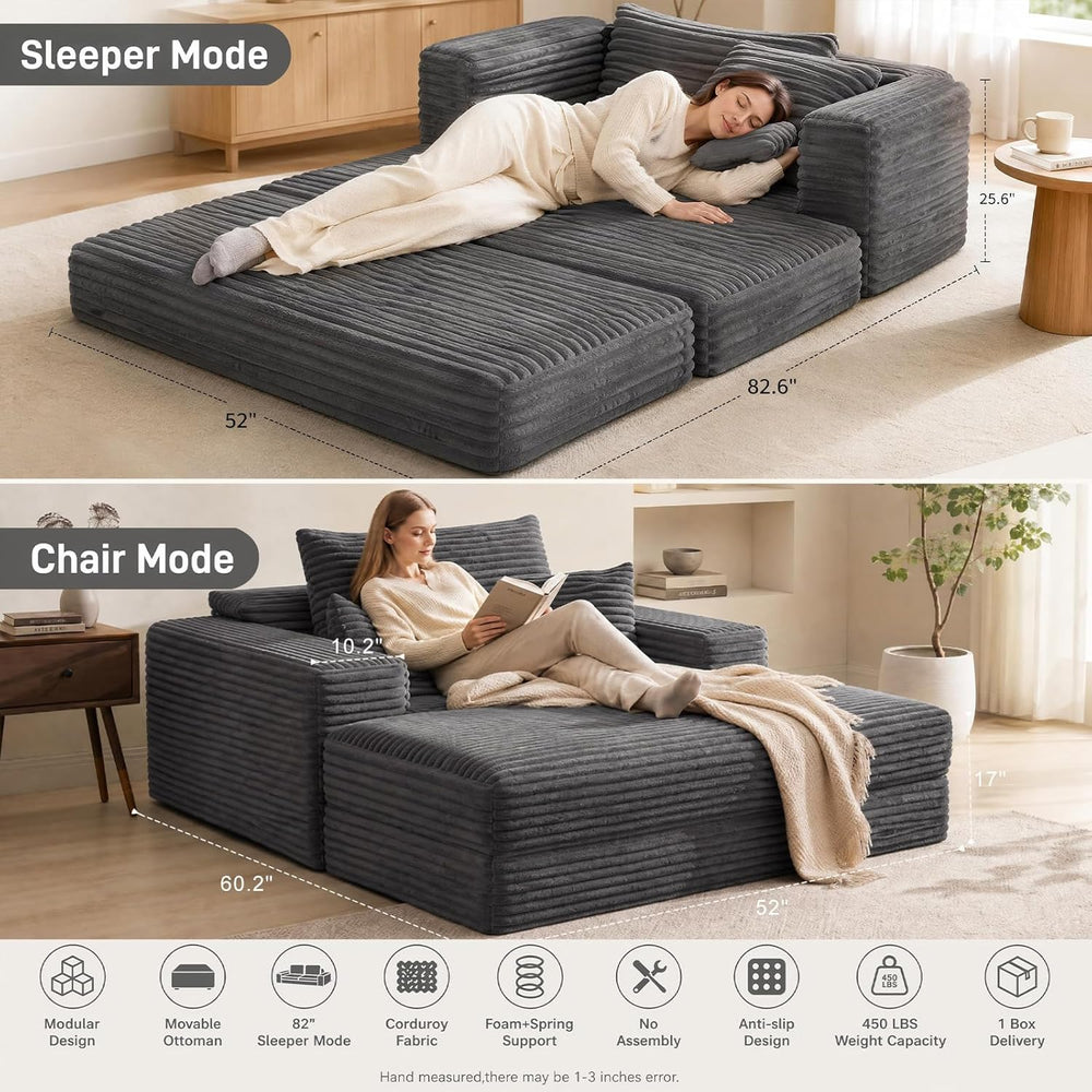 Oversized Chaise Lounge Chair with Ottoman Indoor, 82" Sofa Chair Bed | ...