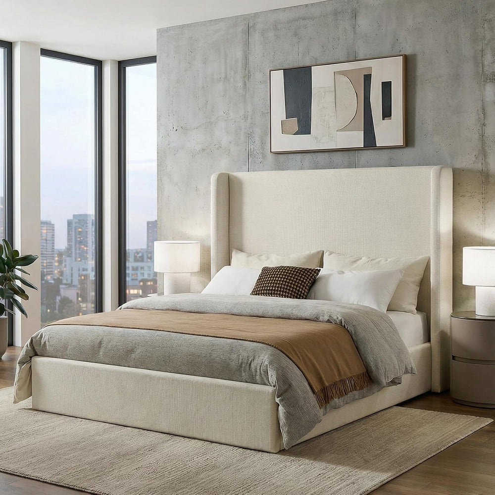 California King Size 52" High Headboard Upholstered Platform Bed Frame, ...