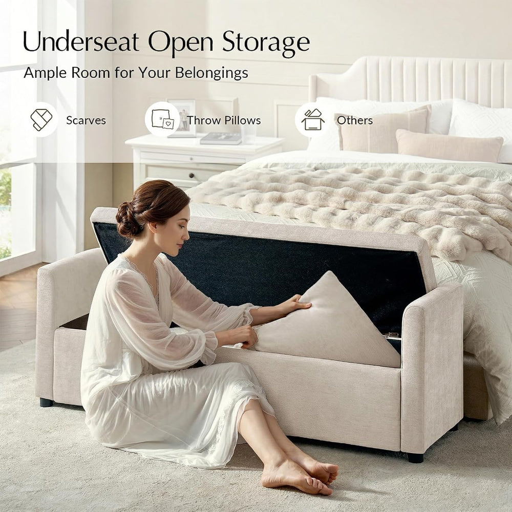 HULALA HOME 59" Storage Bench with 2 Throw Pillows, Modern Long Bedroom ...