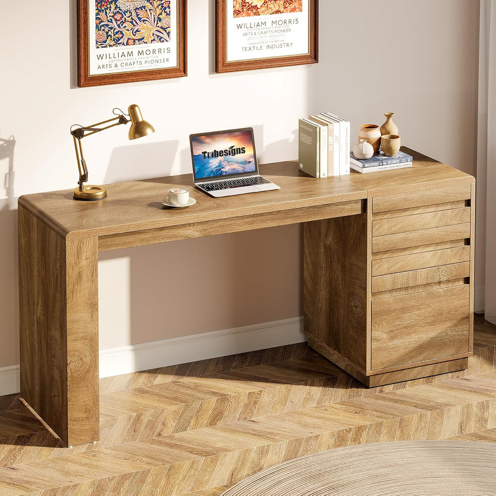 Tribesigns 55-Inch Computer Desk with 3 Drawers, Farmhouse Home Office Desk w...