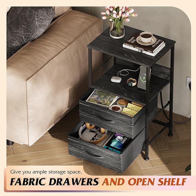 WLIVE Night Stand with Charger Station, LED Nightstand for Bedroom, Small Dre...