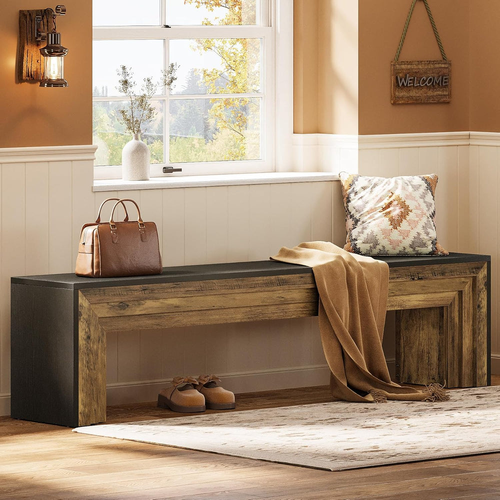 Tribesigns 71" Extra Long Rustic Entryway Bench, Modern Farmhouse Shoe B...