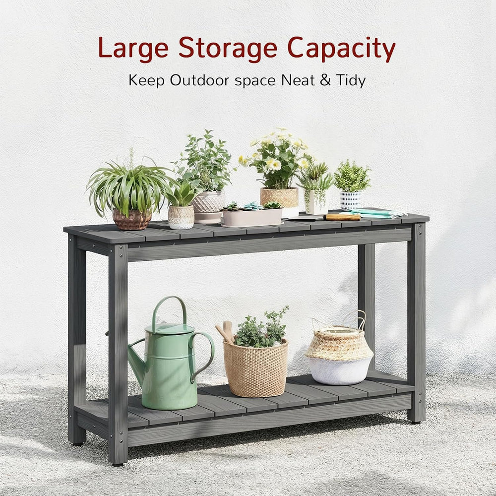 Stoog Outdoor Console Table, All-Weather 2-Tier Buffet Bar Table, Grey