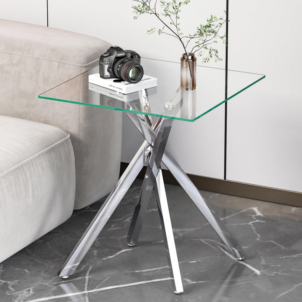 Silver Glass Coffee Table Set of 3 Modern End Table Living Room Side Table, G...