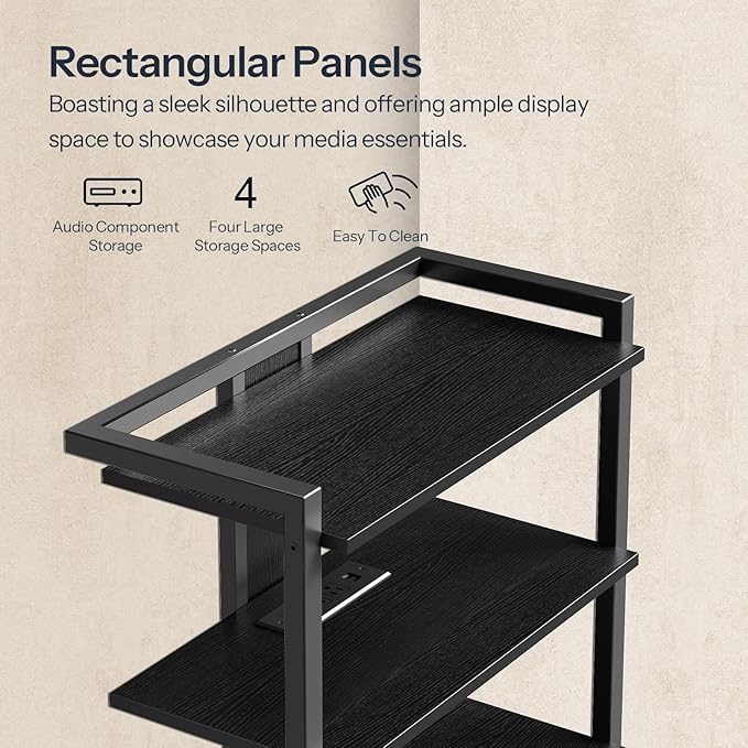 HOOBRO 4-Tier AV Media Stand, Media Console with Charging Station and LED Lig...