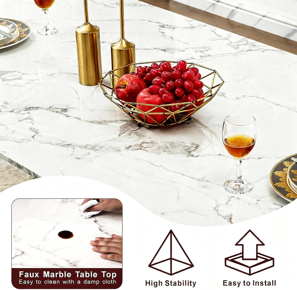 Luxury Rectangle Faux Marble 70" White Dining Table for 6-8 People, Mode...