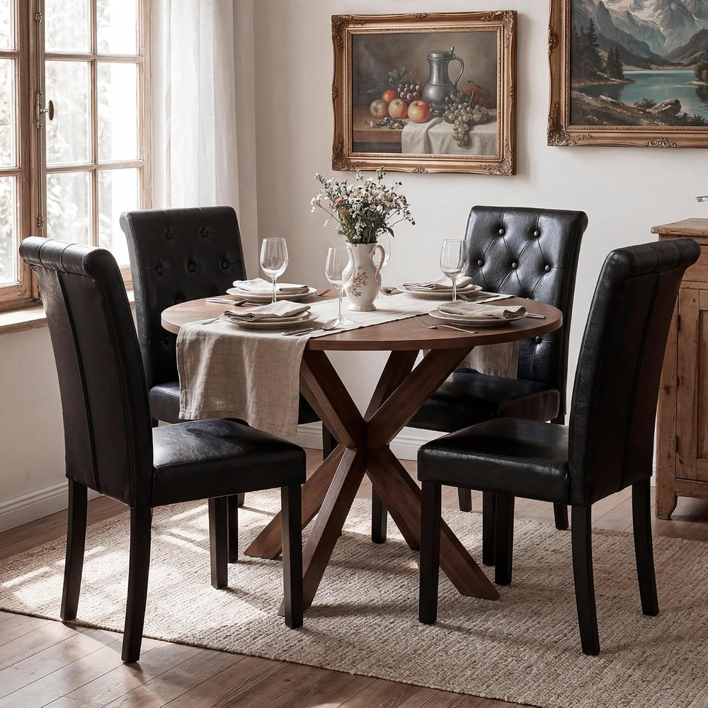 LSSBOUGHT Modern Tufted Dining Chairs Set of 6, Button Padded Leather Kitchen...