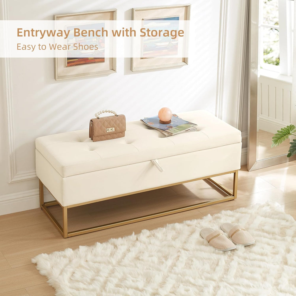 46" End of Bed Bench, Storage Bench with Metal Base Holds up to 500 lbs,...