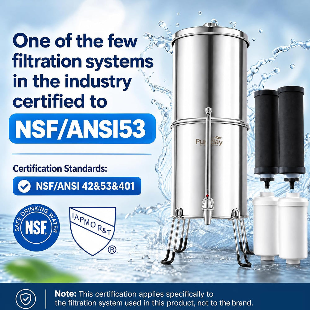 Pureday 3 Gallon Stainless Steel Gravity Water Filter, Meets NSF 42/53/401