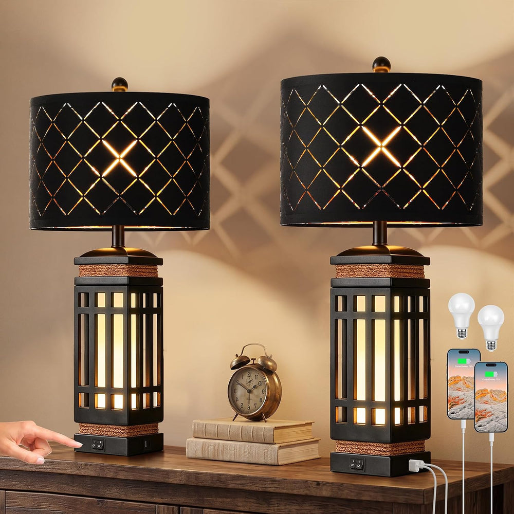 Hamucd 25'' Modern Farmhouse Table Lamp Set of 2 for Living Room Bedroom