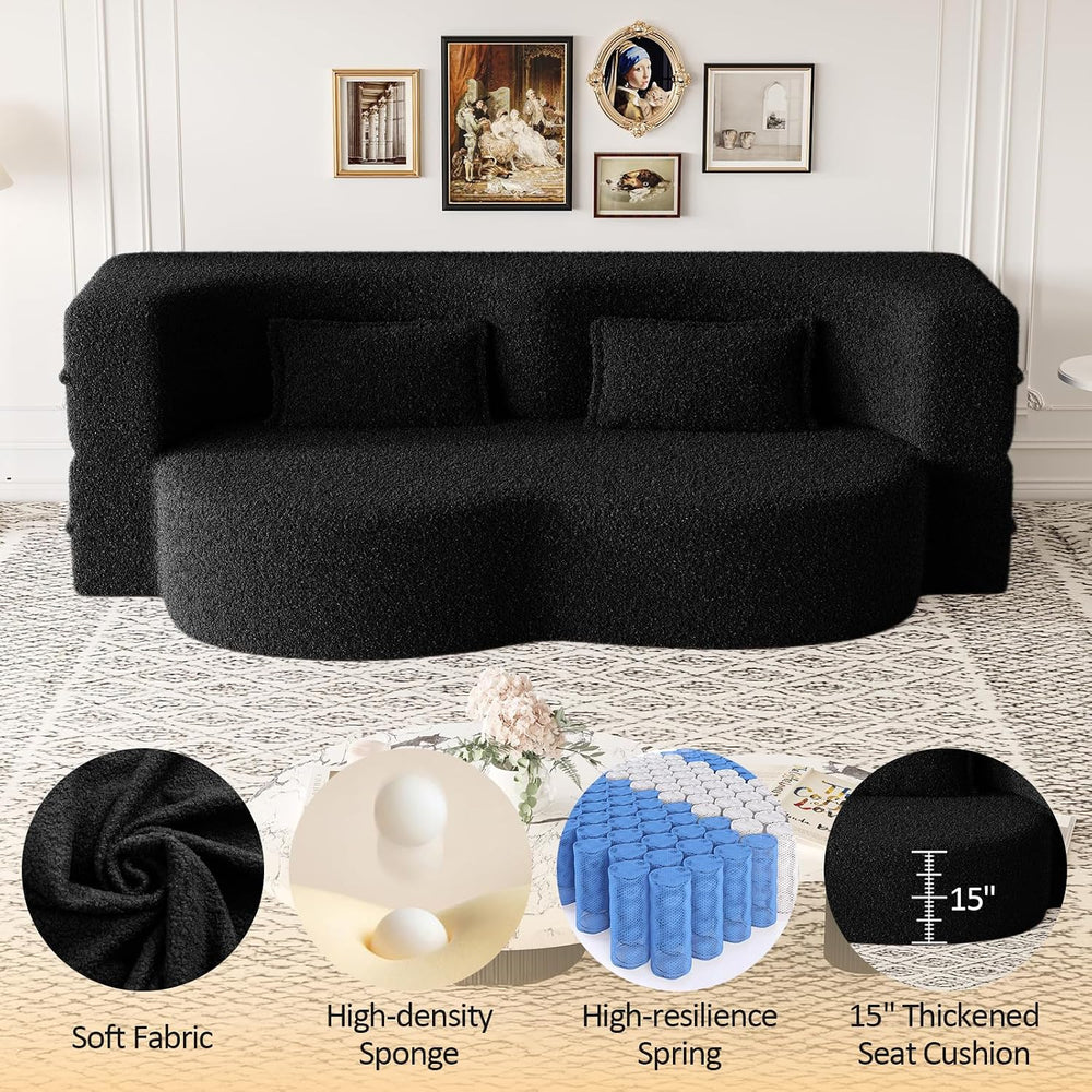 CAPCAEK Folding Sofa Bed,15" Full Size Couch for Living Room, Teddy Fabr...