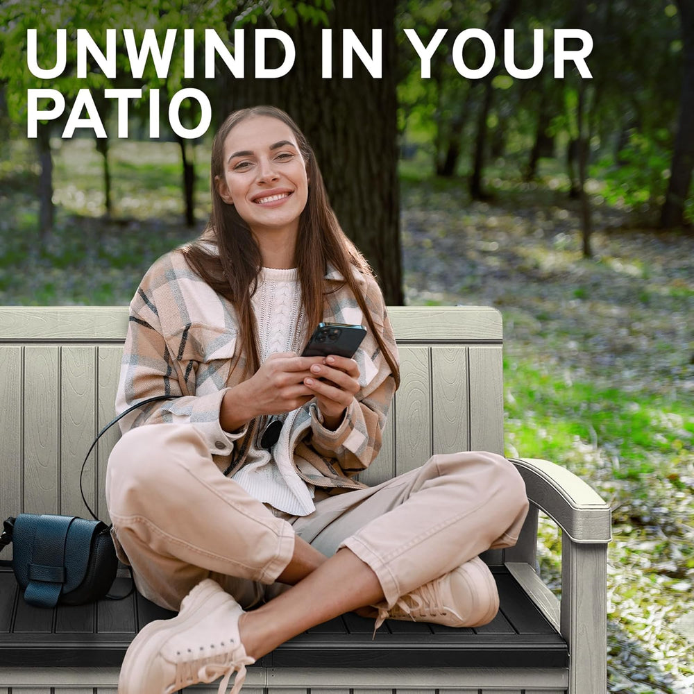 EconoHome 2 Seat Outdoor Storage Bench with Rain Cover - 60 Gallon Capacity -...