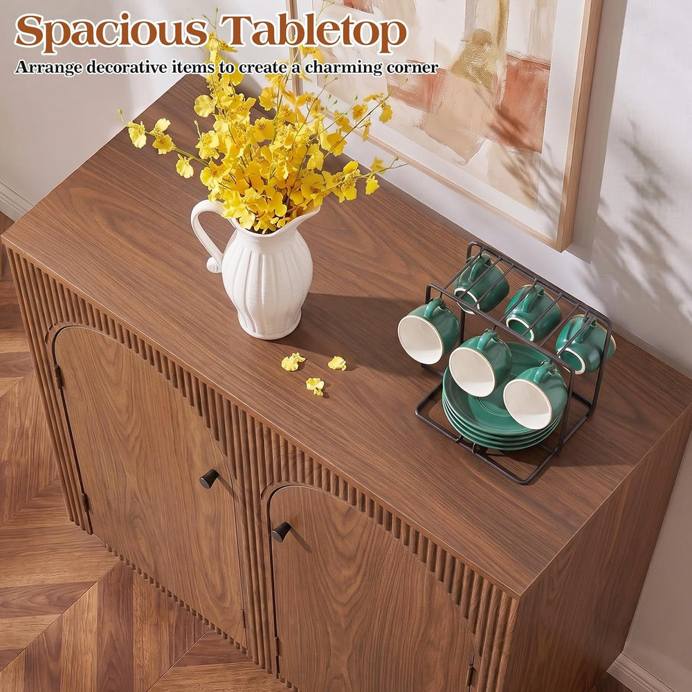 32" Arched Door Sideboard Buffet Cabinet with Storage,Walnut