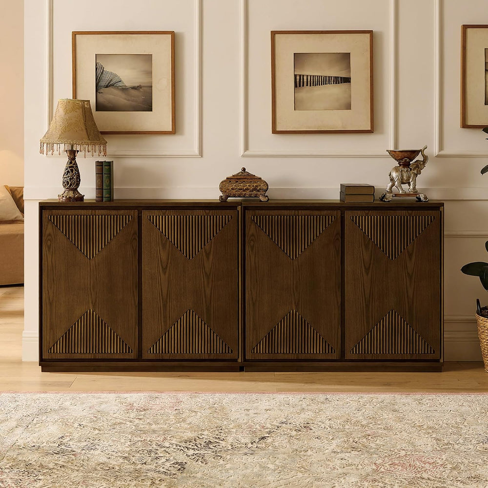 LKTART Mid Century Modern Sideboard Buffet Storage Cabinet with Doors and She...