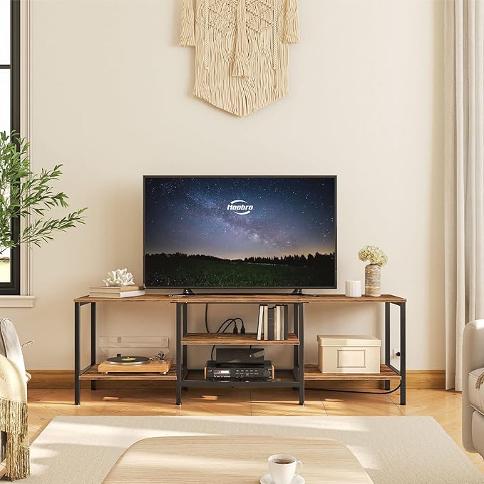 HOOBRO TV Stand with Power Outlets to 75 Inches, TV Console Table with Open S...