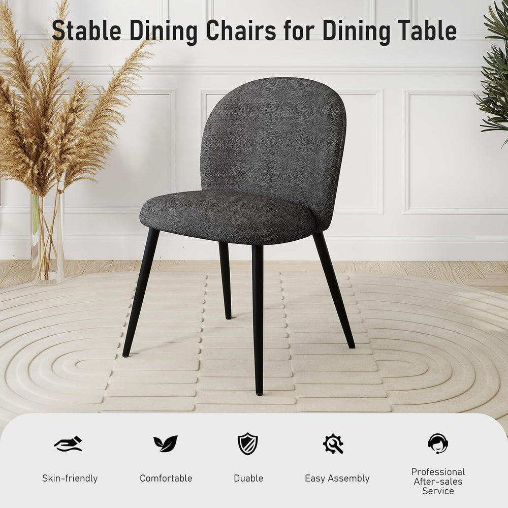 Dining Chairs Set of 2, Upholstered Chenille Dining Room Chairs with Black Me...