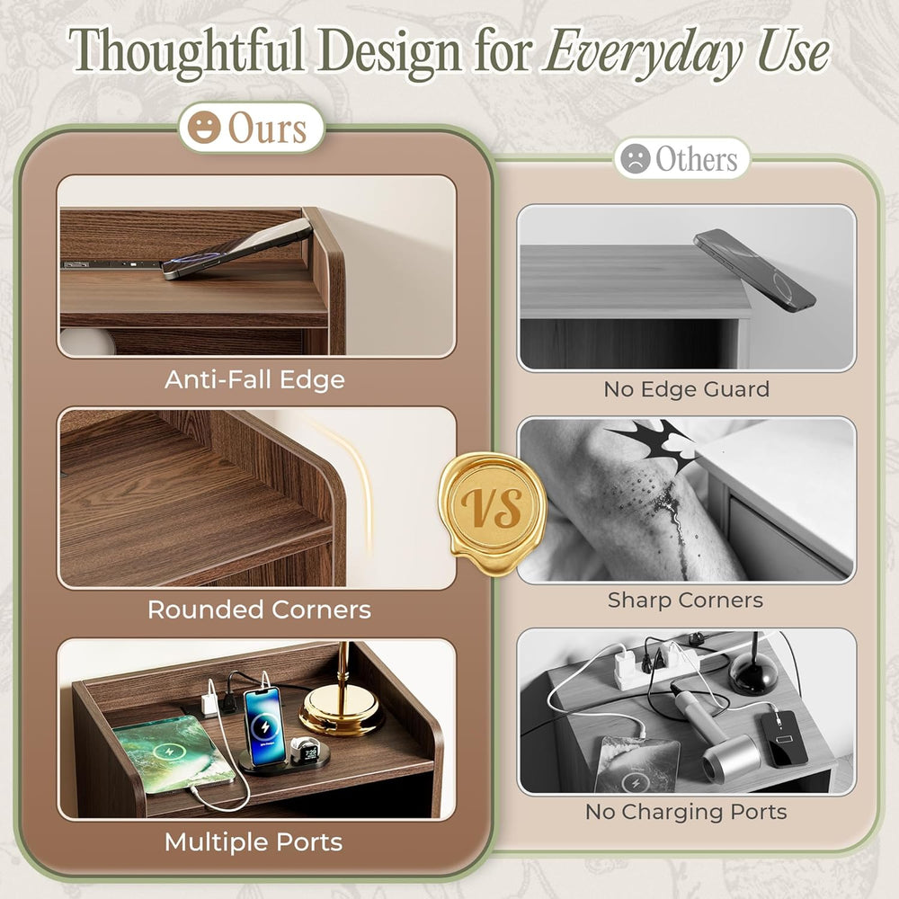 Huuger Nightstand Set of 2 with Charging Station, USB-C Port, End Tables