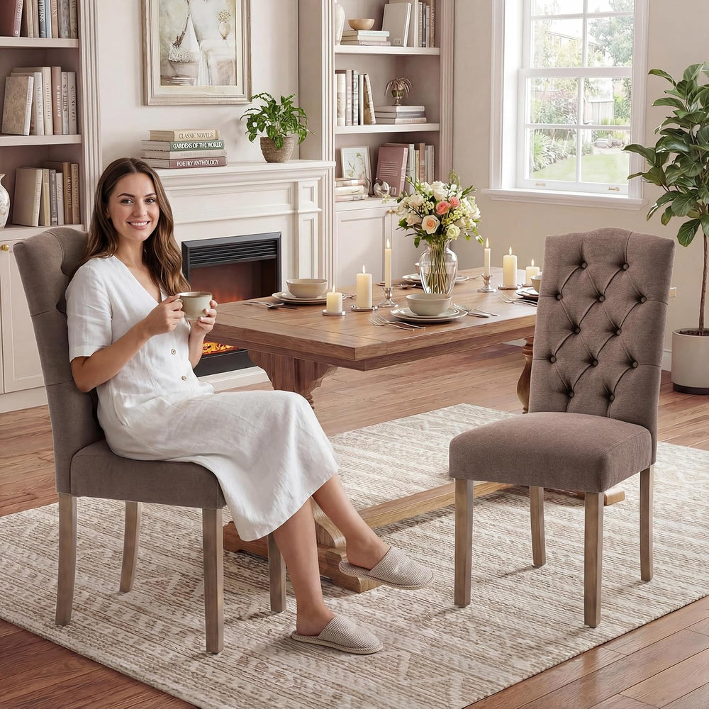 Tufted Upholstered Parsons Dining Chair Set Fabric Diner Accent Stylish Moder...
