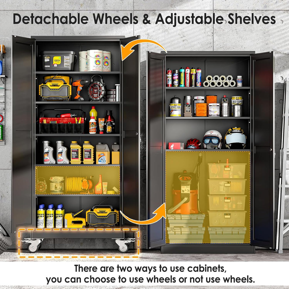 PAOFIN 75''H Metal Garage Storage Cabinet with Wheels,Steel File Cabi...