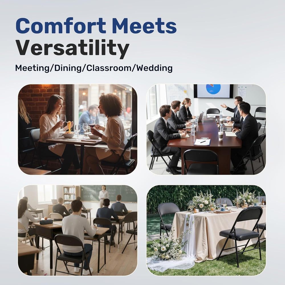 Simple Deluxe Dining Chairs Set of 4, Leather Cushion Foldable Contemporary K...