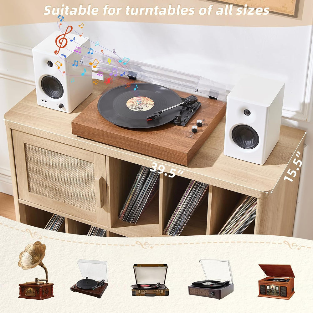 LEYAOYAO Large Record Player Stand with Vinyl Storage Up to 450 Albums, Wood ...