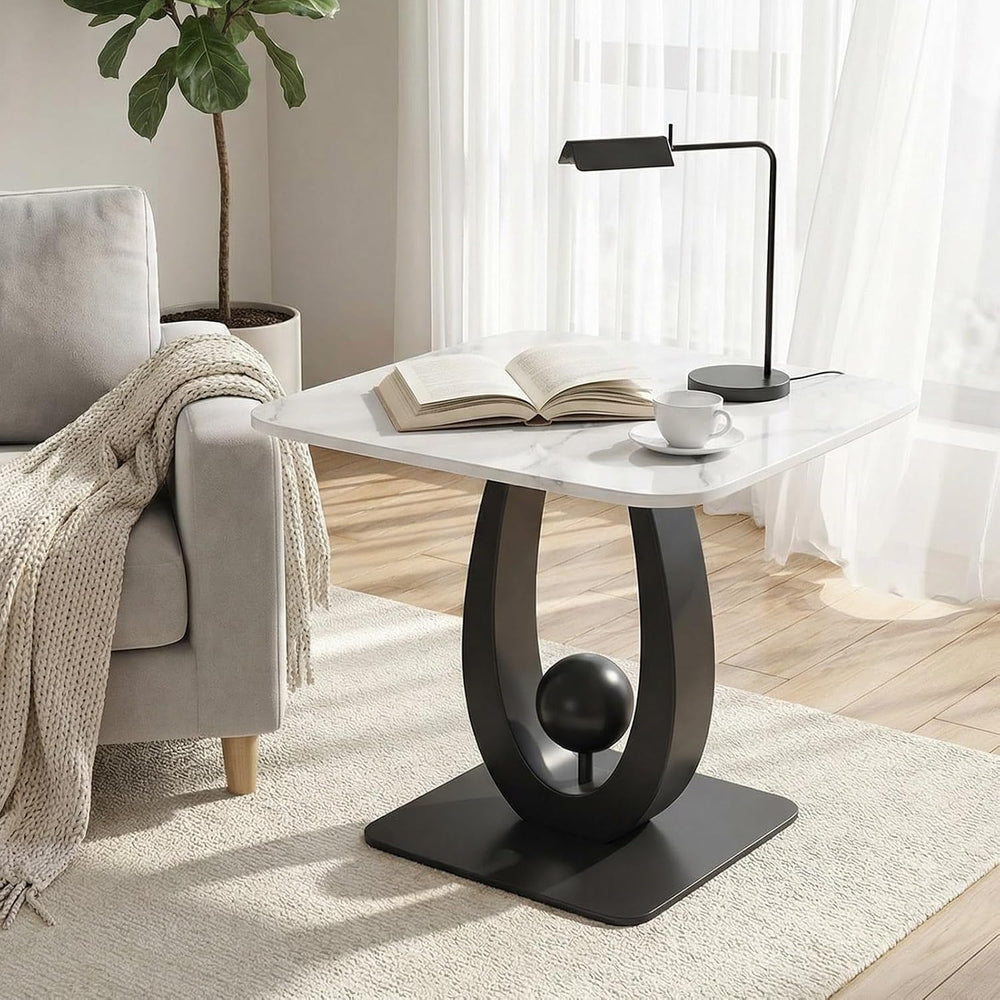 Modern Side Table with Sintered Stone Top, Small End Table with Open Storage ...