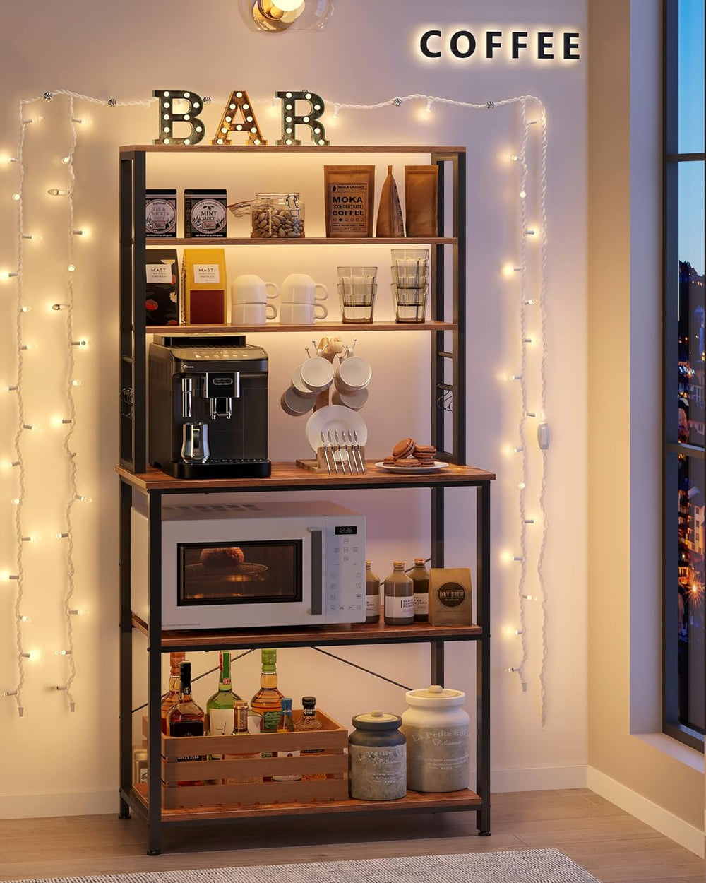 VASAGLE Coffee Bar, 31.5 Inches Baker's Rack for Kitchen with Storage, 6-...