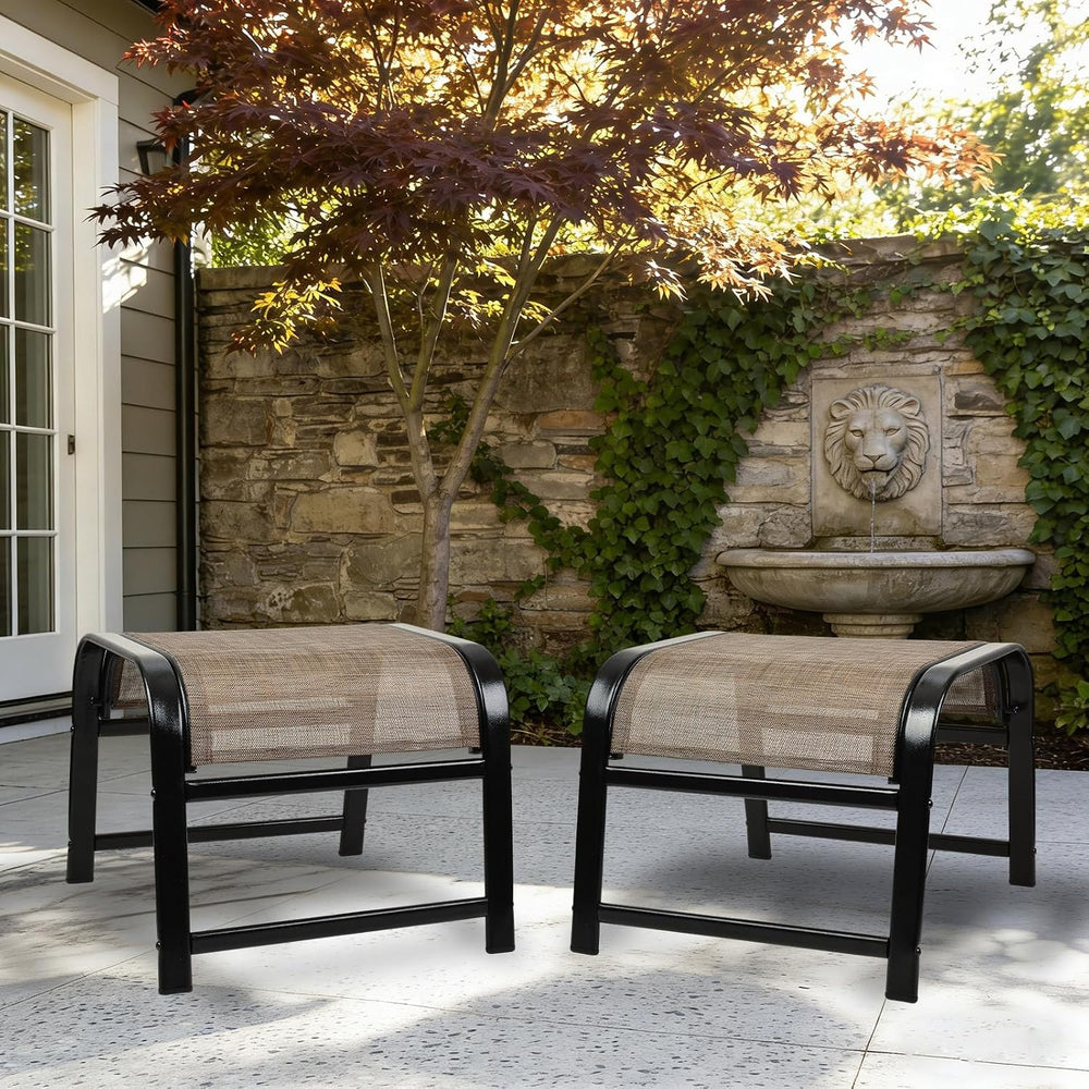 Outdoor Ottoman Patio Footstool 2 Set Modern Breathable Metal Frame Foot Rest...