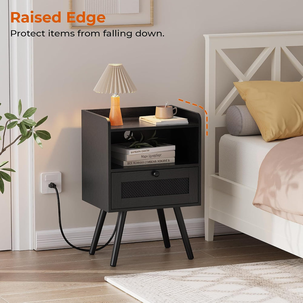 SUPERJARE Nightstands with Charging Station, Bedside Table Set of 2 with Texi...