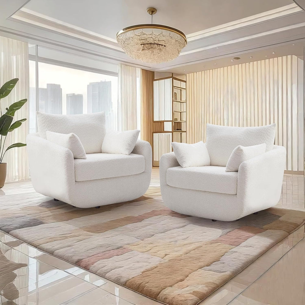 360° Swivel Accent Armchair Set of 2, 39.3" Oversized, Sherpa Boucle Fab...