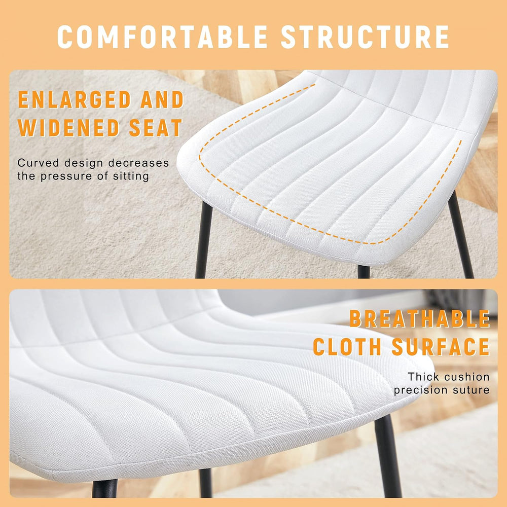 Dining Chairs Set of 4, White Linen Kitchen Chairs Heavy Duty Restaurant Chai...