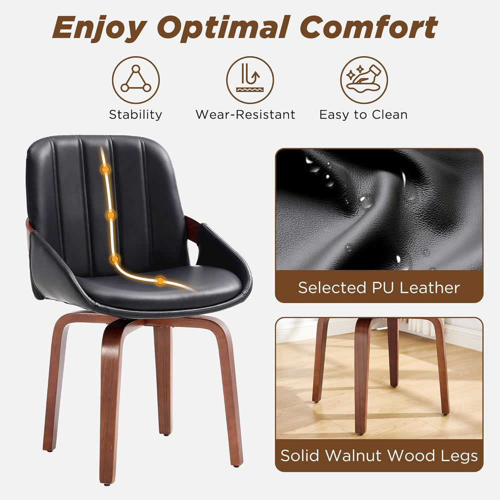 Swivel Black Dining Chairs Set of 4, Mid Century Modern Faux Leather Dining R...