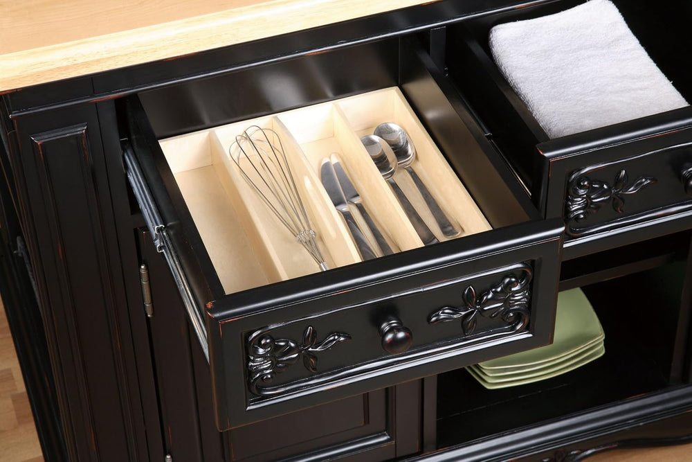 Powell Linon Pennfield Kitchen Island Natural Top Ample Storage in Black Wood...