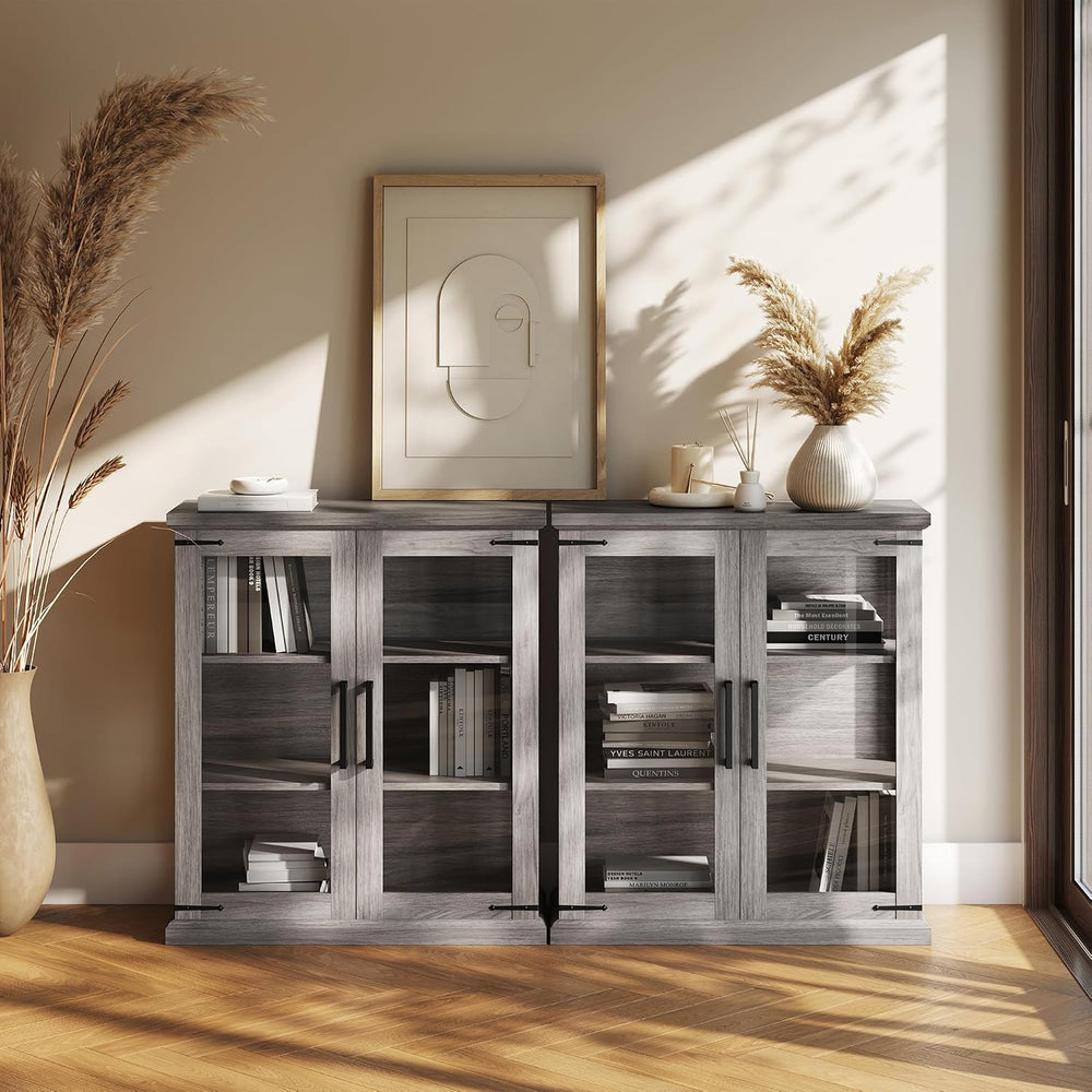 BELLEZE Set of 2 Glass Display Cabinet, 36" Tall Cabinet with Shelves an...