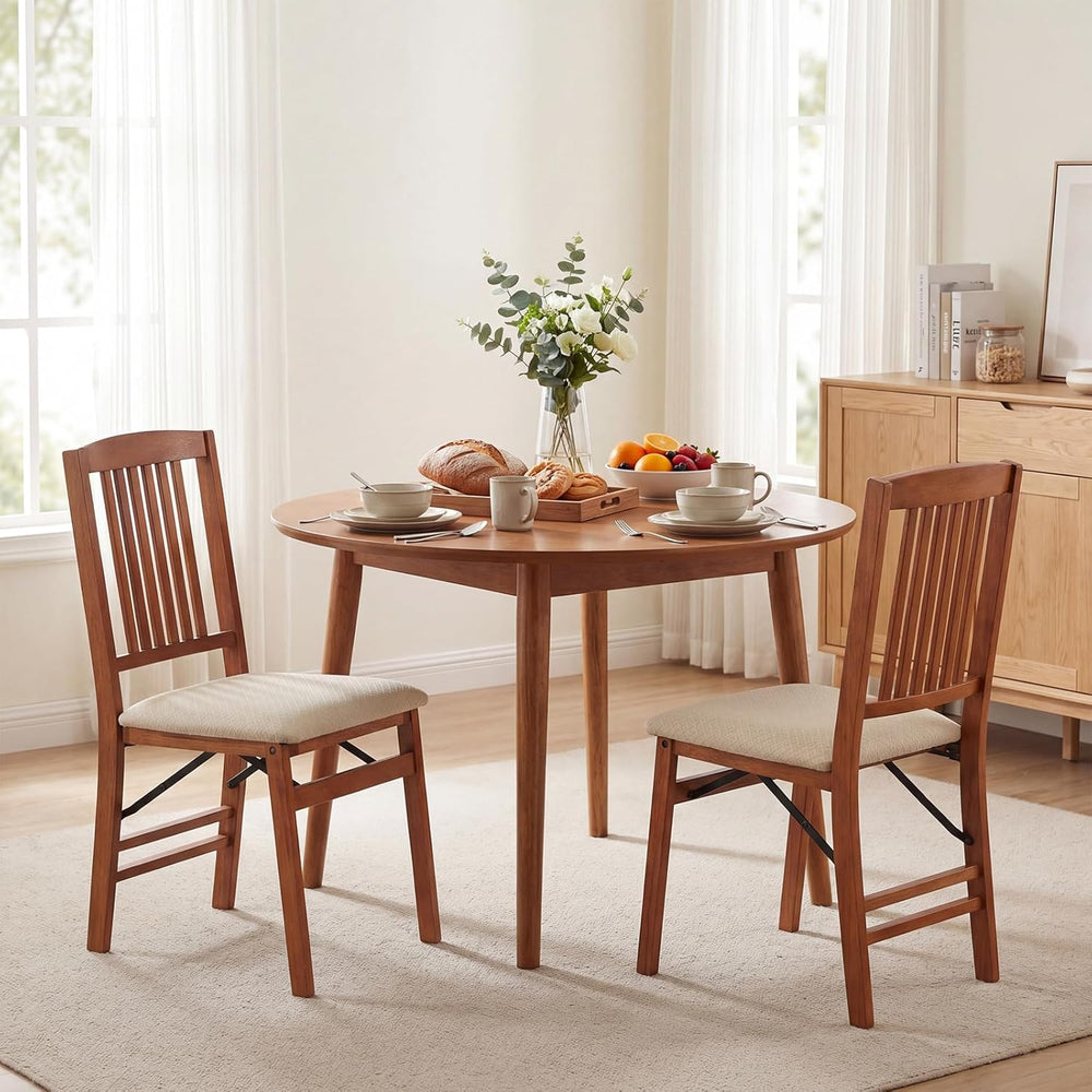 Giantex Folding Dining Chairs Set of 2, Foldable Wood Kitchen Chairs with Pad...