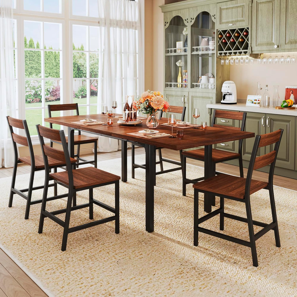 ALEXNUTRE 7-Piece Dining Table Set for 4-6, 63" Large Extendable Kitchen...