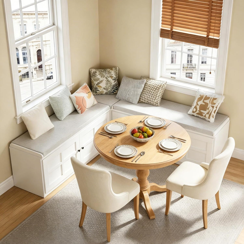 L-Shape Storage Bench with Cushion, Backless Corner Dining Nook Bench with Hi...