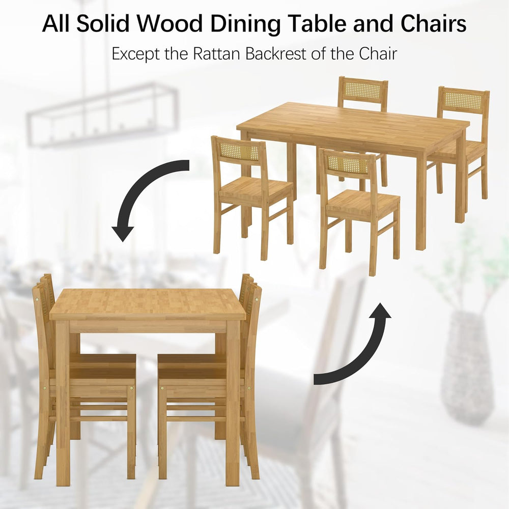 Solid Wood Dining Table Set for 4, 43.3" Dining Table with Chairs Set, K...