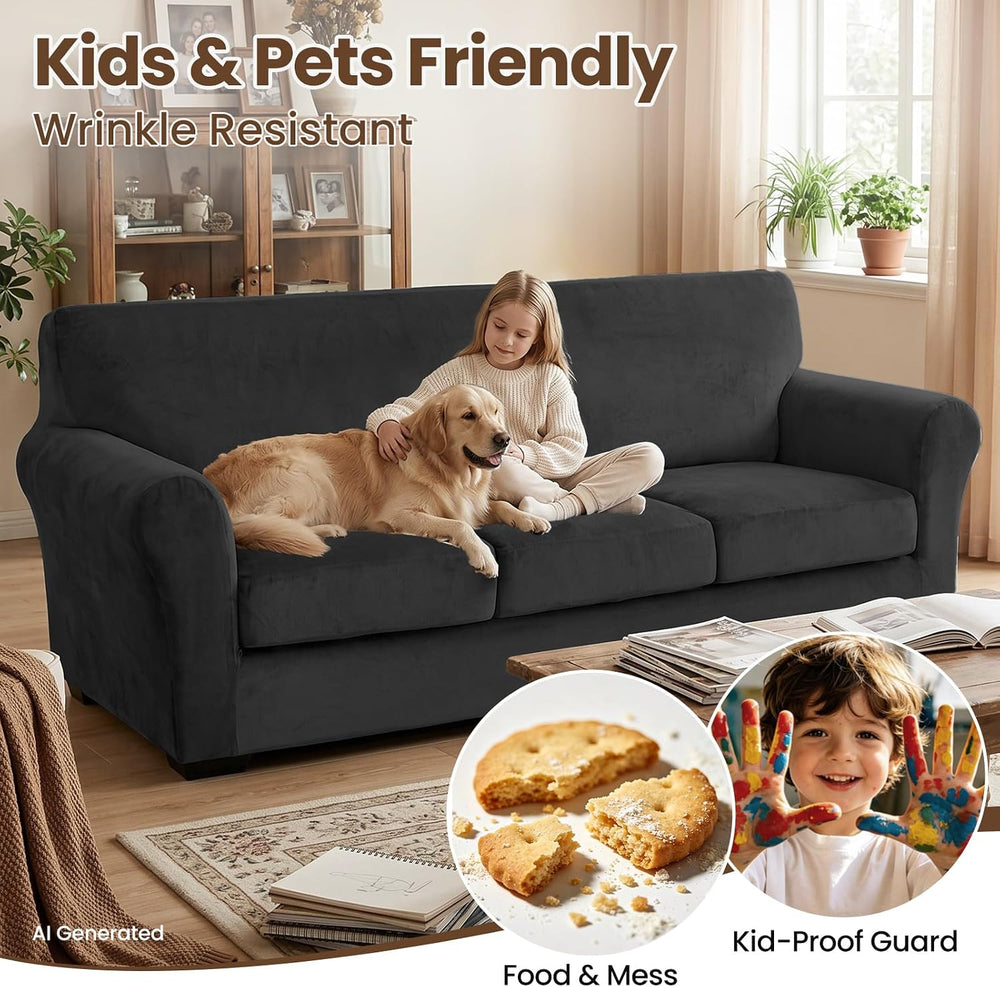 XINEAGE 2-Piece Velvet Armchair Sofa Cover, Couch Covers for Dog,Black