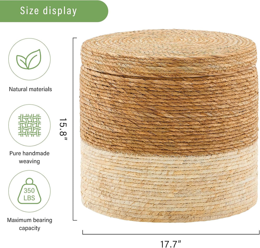 Wimarsbon Storage Pouf Ottoman, Hand Weaving Natural Straw Foot Stool, Bohemi...