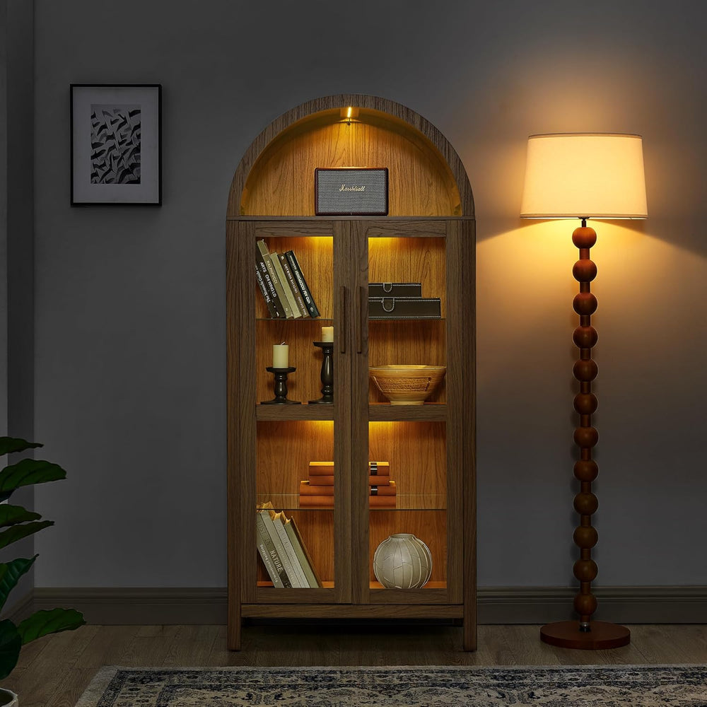 67" Arched Cabinet with Glass Doors: Pantry Cabinets for Kitchen Storage...