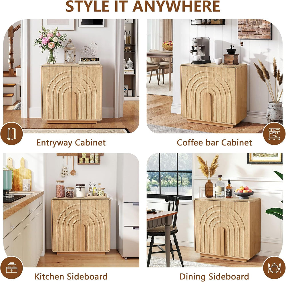 Storage Cabinet with Arched Fluted Door Design, 2 Door Modern Accent Sideboar...