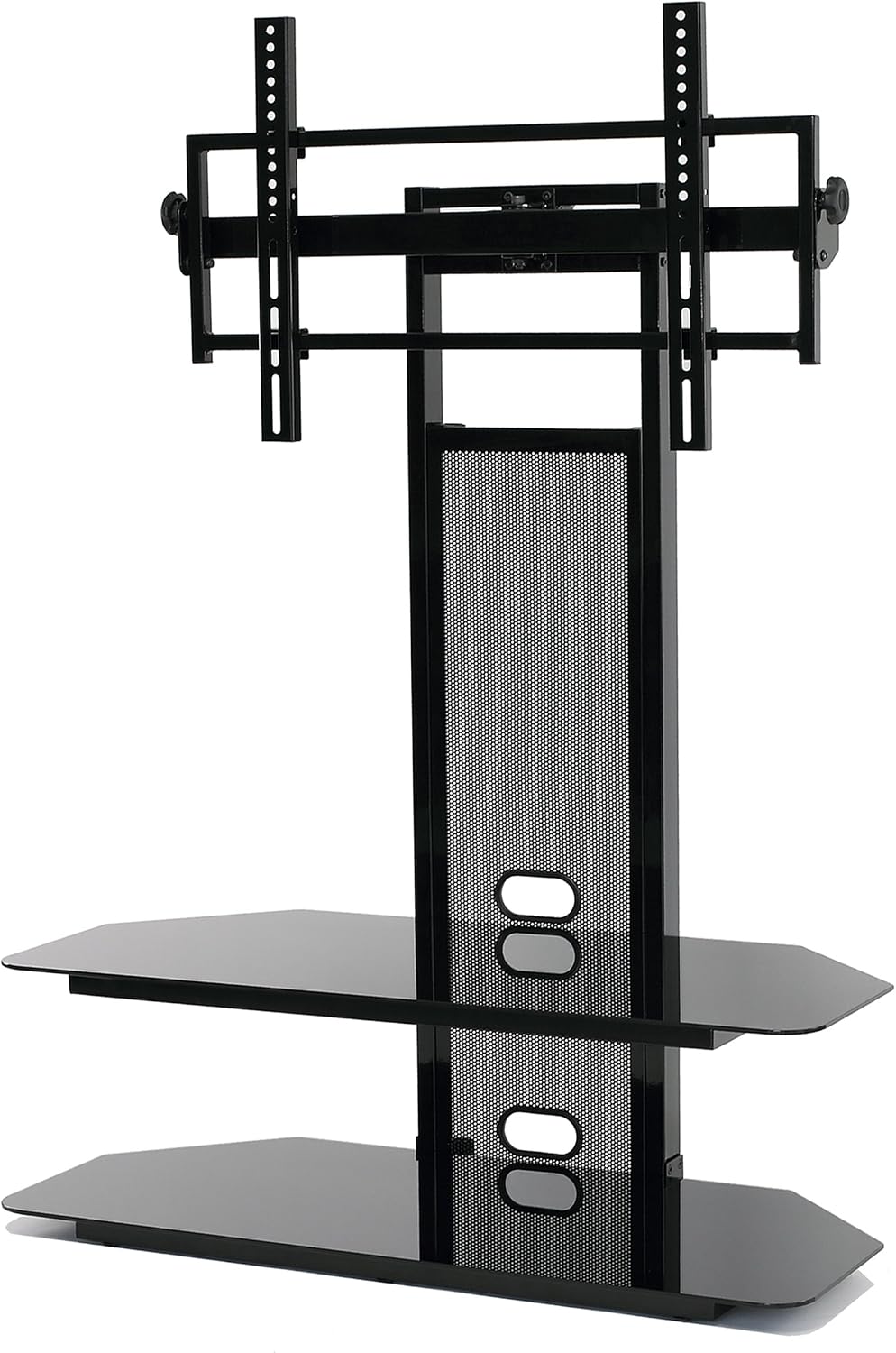 TransDeco TV Stand Mount with 2 Audio Video Shelf, 85 Inch, Black, TD560BCH