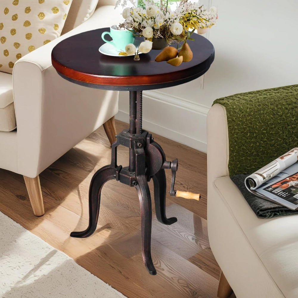 Topower Industrial Retro Side Table Antique Mechanic Crank Height Ajustable B...