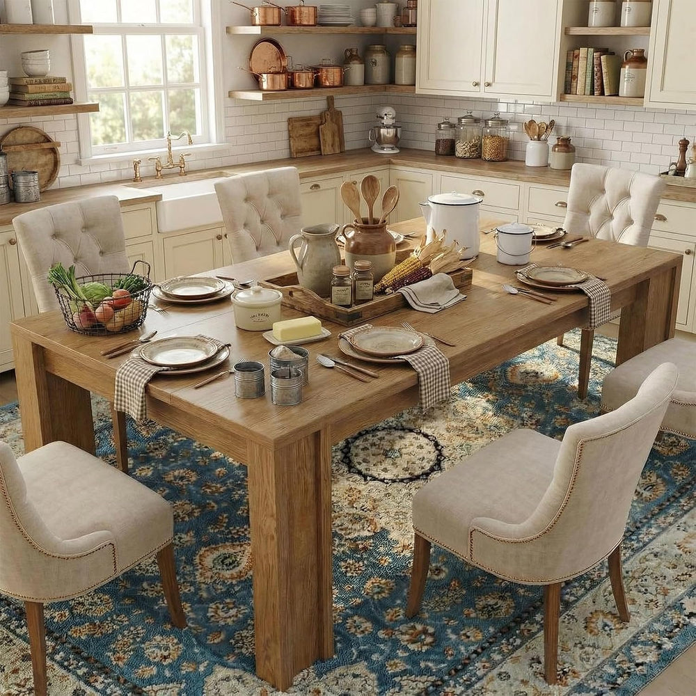 CABIHOME 71" Long Dining Table for 6-8, Rectangular Farmhouse Kitchen Di...
