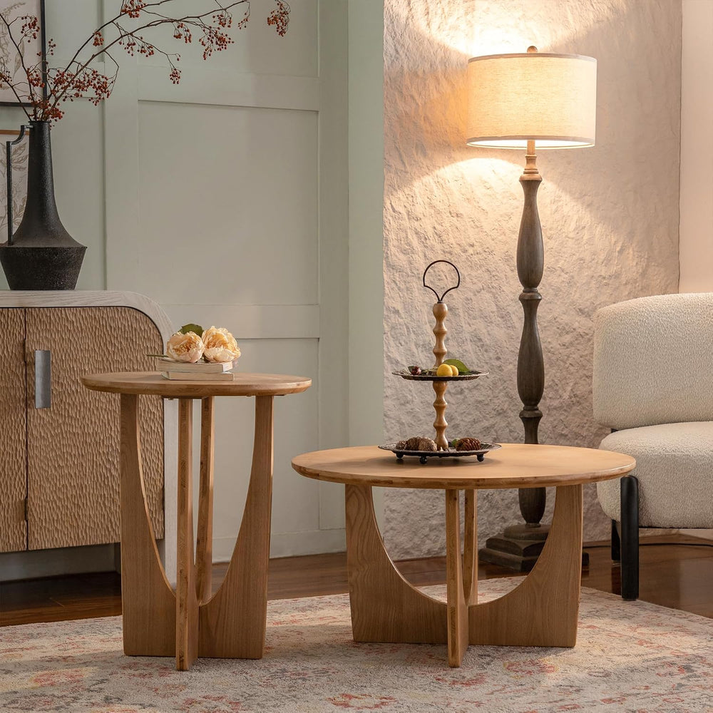 Wood Side Table, Modern Round End Table with Curved Leg, Mid-Century 24.80&qu...