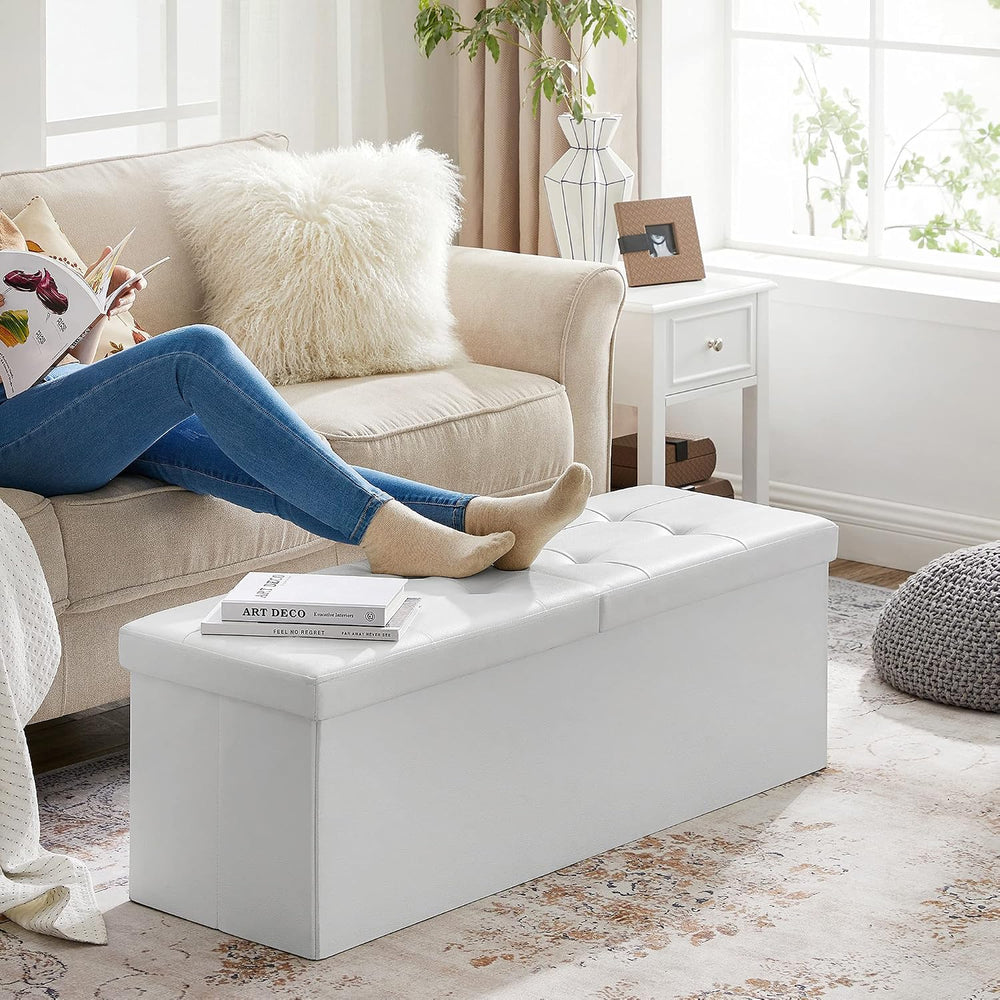 SONGMICS 43.3 Inches Folding Storage Ottoman Bench with Flipping Lid | Storag...