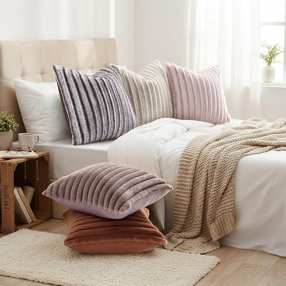 decorUhome Fall Faux Fur Throw Pillow Covers 26x26 Set of 2 Brown