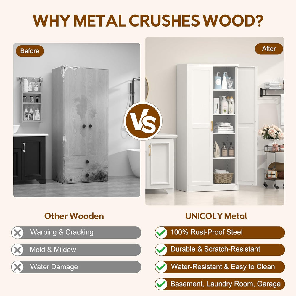 UNICOLY 71" Kitchen Pantry Cabinet, Pantry Storage Cabinet with Doors an...